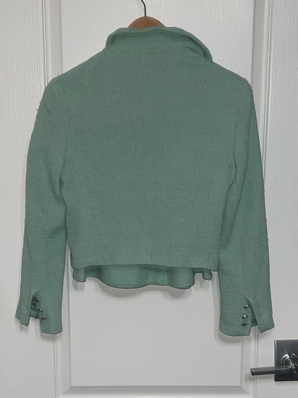 ZARA Aquamarine Turquoise Teal Green Blue Textured Jacket Tweed Skirt Set Small - Picture 8 of 14